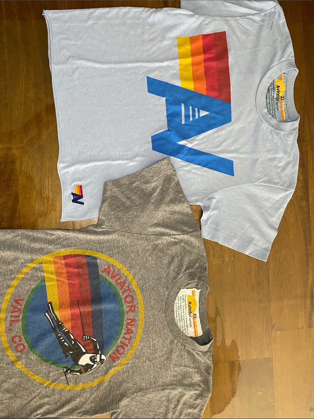 Aviator Nation Kids White Tee with Blue Logo & Rainbow Stripes